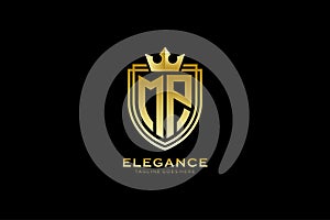 initial MP elegant luxury monogram logo or badge template with scrolls and royal crown - perfect for luxurious branding projects