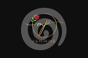 initial MP Feminine logo beauty monogram and elegant logo design, handwriting logo of initial signature, wedding, fashion, floral