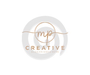 initial MP Feminine logo beauty monogram and elegant logo design, handwriting logo of initial signature, wedding, fashion, floral