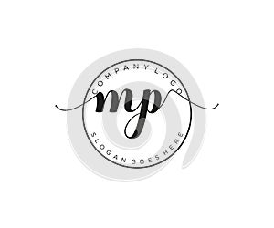 initial MP Feminine logo beauty monogram and elegant logo design, handwriting logo of initial signature, wedding, fashion, floral