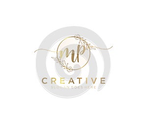 initial MP Feminine logo beauty monogram and elegant logo design, handwriting logo of initial signature, wedding, fashion, floral