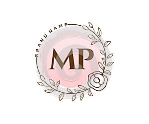 Initial MP feminine logo. Usable for Nature, Salon, Spa, Cosmetic and Beauty Logos. Flat Vector Logo Design Template Element