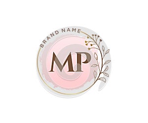 Initial MP feminine logo. Usable for Nature, Salon, Spa, Cosmetic and Beauty Logos. Flat Vector Logo Design Template Element