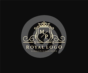 Initial MP Letter Luxurious Brand Logo Template, for Restaurant, Royalty, Boutique, Cafe, Hotel, Heraldic, Jewelry, Fashion and