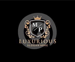 Initial MP Letter Royal Luxury Logo template in vector art for Restaurant, Royalty, Boutique, Cafe, Hotel, Heraldic, Jewelry,