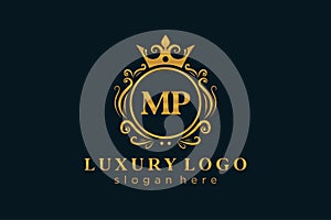 Initial MP Letter Royal Luxury Logo template in vector art for Restaurant, Royalty, Boutique, Cafe, Hotel, Heraldic, Jewelry,