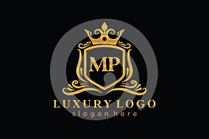 Initial MP Letter Royal Luxury Logo template in vector art for Restaurant, Royalty, Boutique, Cafe, Hotel, Heraldic, Jewelry,