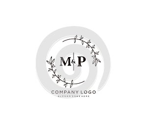initial MP letters Beautiful floral feminine editable premade monoline logo suitable for spa salon skin hair beauty boutique and