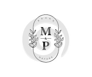 initial MP letters Beautiful floral feminine editable premade monoline logo suitable for spa salon skin hair beauty boutique and