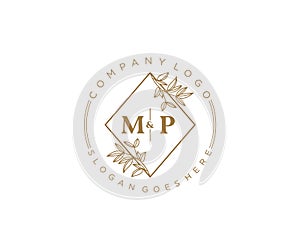 initial MP letters Beautiful floral feminine editable premade monoline logo suitable for spa salon skin hair beauty boutique and