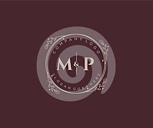 initial MP letters Decorative luxury wedding logo