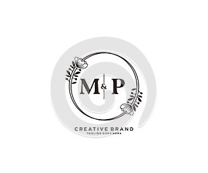 initial MP letters hand drawn feminine and floral botanical logo suitable for spa salon skin hair beauty boutique and cosmetic