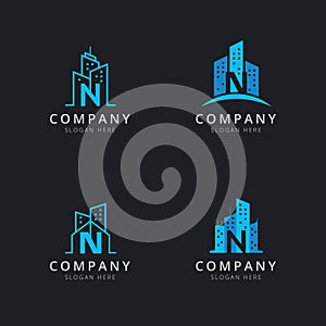 Initial N logo with building elements template