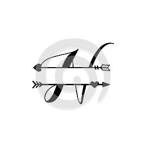Initial n love monogram split letter vector isolated