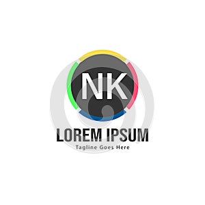 Initial NK logo template with modern frame. Minimalist NK letter logo vector illustration