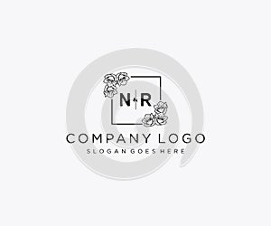 initial NR letters Botanical feminine logo template floral