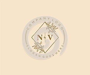 initial NV letters Beautiful floral feminine editable premade monoline logo suitable for spa salon skin hair beauty boutique and