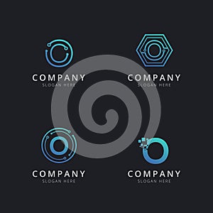 Initial O logo with technology elements template
