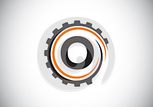 Initial O monogram alphabet in a gear spiral. Gear engineer logo design. Logo for automotive, mechanical, technology, setting,