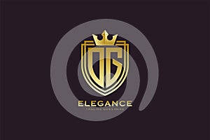 initial OG elegant luxury monogram logo or badge template with scrolls and royal crown - perfect for luxurious branding projects