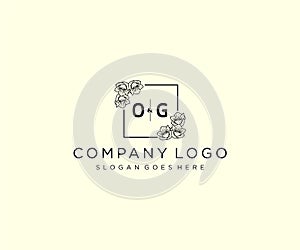 initial OG letters Botanical feminine logo template floral