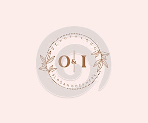 initial OI letters Beautiful floral feminine editable premade monoline logo suitable for spa salon skin hair beauty boutique and