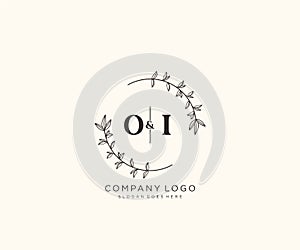 initial OI letters Beautiful floral feminine editable premade monoline logo suitable for spa salon skin hair beauty boutique and