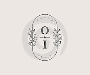 initial OI letters Beautiful floral feminine editable premade monoline logo suitable for spa salon skin hair beauty boutique and