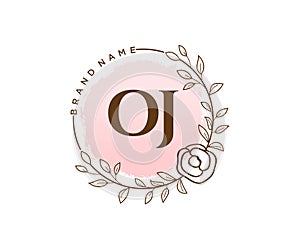 Initial OJ feminine logo. Usable for Nature, Salon, Spa, Cosmetic and Beauty Logos. Flat Vector Logo Design Template Element