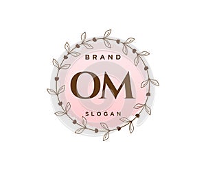 Initial OM feminine logo. Usable for Nature, Salon, Spa, Cosmetic and Beauty Logos. Flat Vector Logo Design Template Element