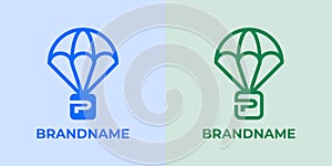Initial P Airdrop Logo Set, great for business related to Airdrop or parachutes with P initial