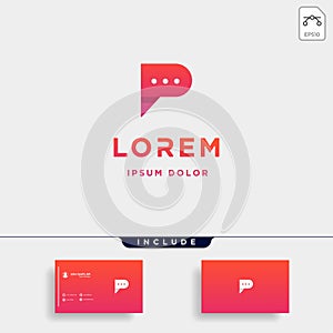 Initial P Chat Logo Design Vector Illustration