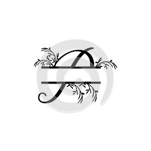 Initial p decorative plant monogram split letter vector