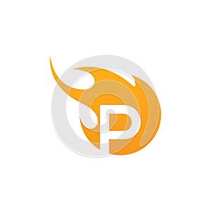 Initial P letter with fire logo Vector design