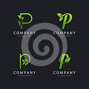 Initial P logo with leaf elements template