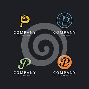 Initial P logo with restaurant elements