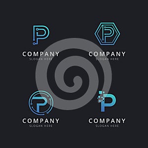 Initial P logo with technology elements template