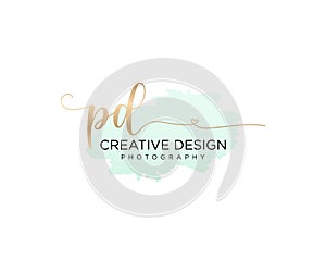 Initial PD handwriting logo with brush template vector