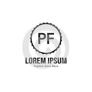 Initial PF logo template with modern frame. Minimalist PF letter logo vector illustration