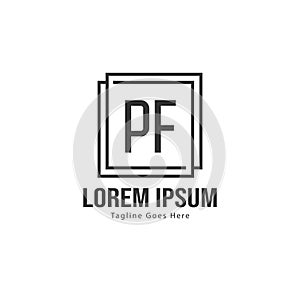 Initial PF logo template with modern frame. Minimalist PF letter logo vector illustration