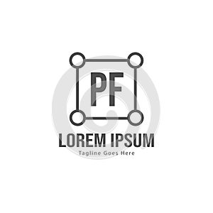 Initial PF logo template with modern frame. Minimalist PF letter logo vector illustration