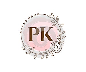 Initial PK feminine logo. Usable for Nature, Salon, Spa, Cosmetic and Beauty Logos. Flat Vector Logo Design Template Element