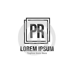 Initial PR logo template with modern frame. Minimalist PR letter logo vector illustration