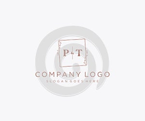 initial PT letters Decorative luxury wedding logo