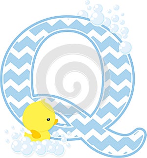 Initial q with bubbles and cute baby rubber duck