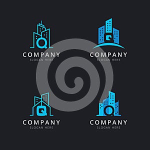 Initial Q logo with building elements template