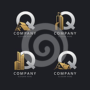 Initial Q logo with real estate elements template