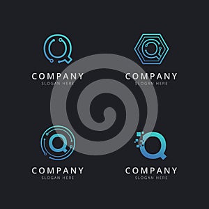 Initial Q logo with technology elements template