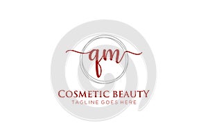 initial QM Feminine logo beauty monogram and elegant logo design, handwriting logo of initial signature, wedding, fashion, floral