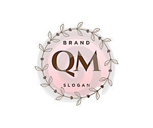 Initial QM feminine logo. Usable for Nature, Salon, Spa, Cosmetic and Beauty Logos. Flat Vector Logo Design Template Element